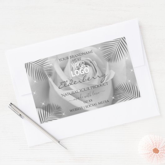 Logo Étiquette Rose gris argent Palm Feuille (Enveloppe)