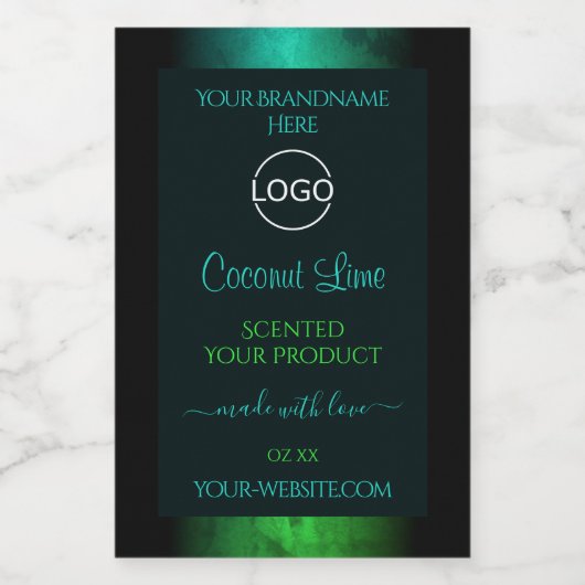 Logo Étiquette turquoise et vert Marbre Élégant pr (Étiquettes simples)