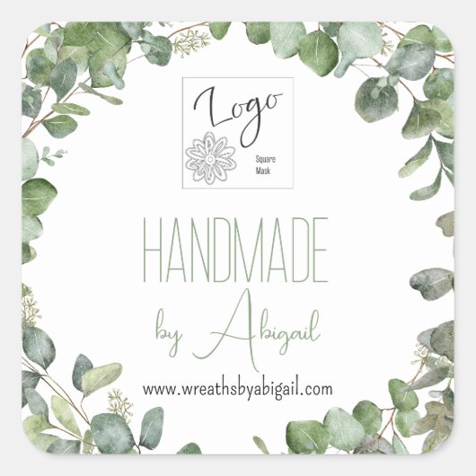 Logo Eucalyptus Handgemaakte QR-code Vierkante Sticker (Voorkant)