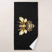 Logo Faux Gold Foil Bee Polygonal sur Noir (Serviette de bain)