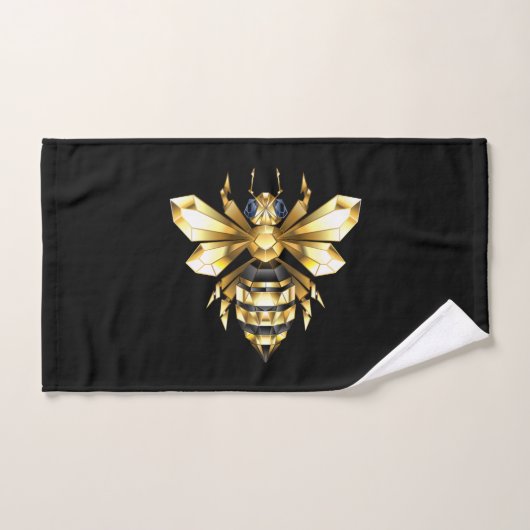 Logo Faux Gold Foil Bee Polygonal sur Noir (Serviette à main)