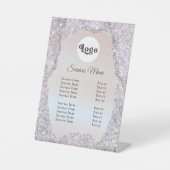 Logo Faux Pink Glitter Folie Diensten Menu Reclamebord Met Voetstuk (Voorkant)