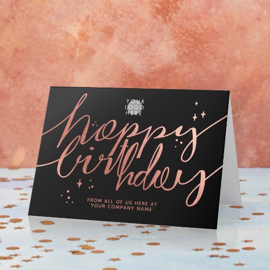 Logo Faux Roos Gold Hand Script Birthday Black Kaart