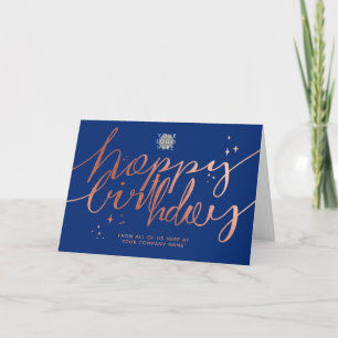 Logo Faux Roos Gold Hand Script Navy Blue Birthday Kaart