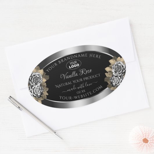 Logo Floral Noir Argent Étiquette Rose feuille (Enveloppe)
