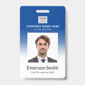 Logo Foto Blauw verloop Naam werknemer Titel ID Badge (Voorzijde)