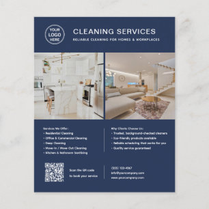 Logo foto QR-code schoonmaakdiensten Navyblauw Flyer
