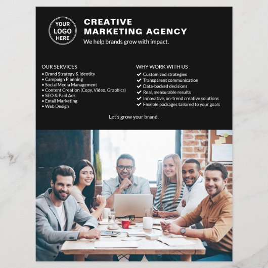 Logo Foto QR Zwart Marketing Creatief Bedrijf Flyer (Voorkant)