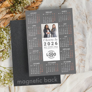 Logo Foto Slanke Grijze Kalender 2026 Magnetische Uitnodiging