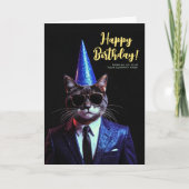 Logo Fun Zwart Wit Kat Blauw Suit Party Verjaardag Kaart (Voorkant)