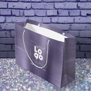 Logo Geborsteld Paarse Metalen XL Papier Shopping  Groot Cadeauzakje