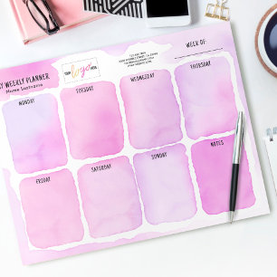 Logo Girly Pink Paarse Waterverf Weekly Planner Notitieblok