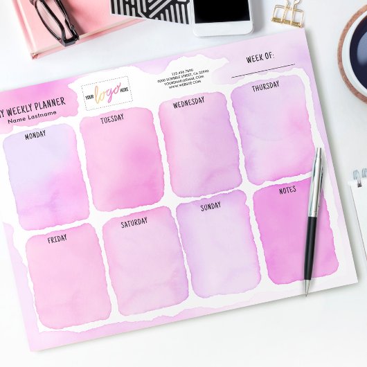 Logo Girly Pink Paarse Waterverf Weekly Planner Notitieblok