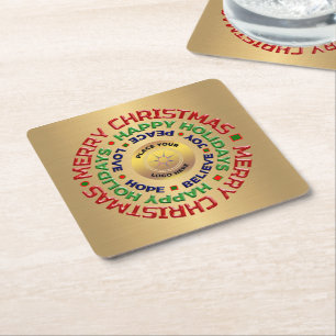 Logo Gold Business, prettige kerstfeestdag, aangep Vierkante Kartonnen Onderzetter