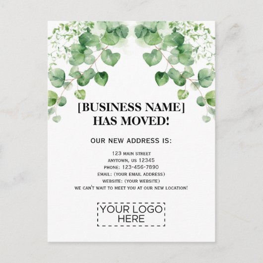 Logo Greenery Business Moving Announance Briefkaart (Voorkant)