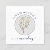 Logo Hairdresser Makeup Artist Blue QR Code Blush Vierkante Visitekaartje (Voorkant)