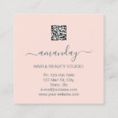 Logo Hairdresser Makeup Artist Blue QR Code Blush Vierkante Visitekaartje (Achterkant)