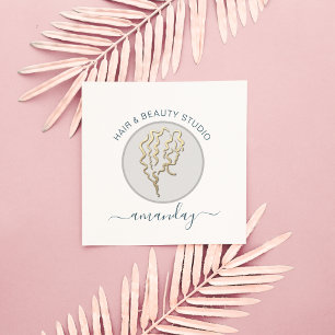 Logo Hairdresser Makeup Artist Blue QR Code Blush Vierkante Visitekaartje
