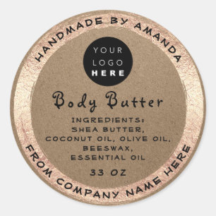 Logo Handgemaakte naam Butter Cosmetic Paper Kraf Ronde Sticker