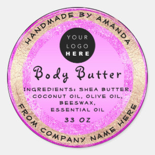 Logo Handgemaakte naam Butter Cosmetisch Roze Ronde Sticker