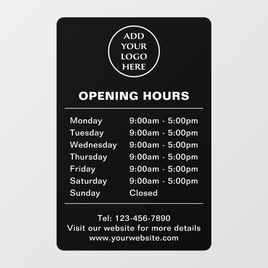 Logo hier openingstijden bedrijf bedrijfsmaatschap raamsticker (Vel)