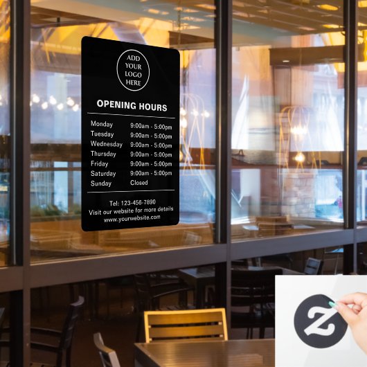 Logo hier openingstijden bedrijf bedrijfsmaatschap raamsticker (Restaurant Raam)