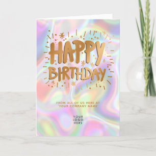 Logo Holographic Faux Gold Happy Birthday Kaart