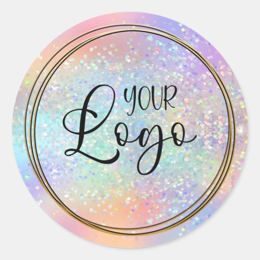 Logo Holographic Glitter Rainbow Ombre Glam Ronde Sticker (Voorkant)