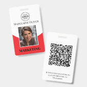 Logo ID employé photo Code QR Badge rouge (Avant & arrière)