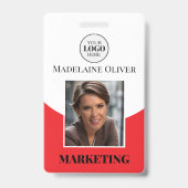 Logo ID employé photo Code QR Badge rouge (Avant)