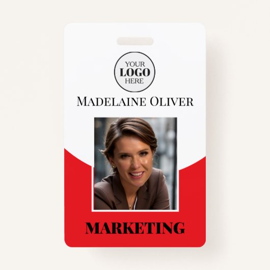 Logo ID employé photo Code QR Badge rouge (Devant)