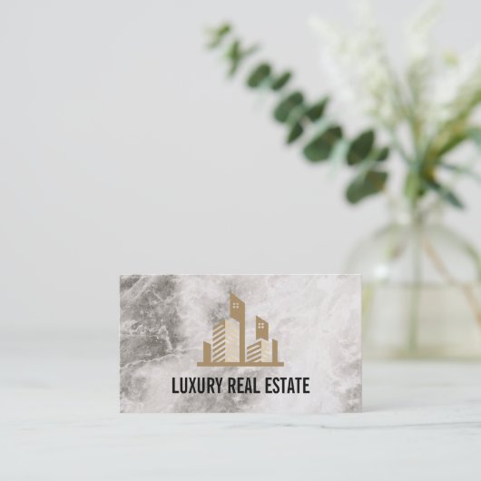 Logo immobilier | Découpe en marbre | Carte de vis (Debout devant)