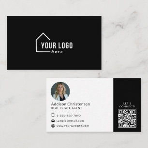 Logo immobilier noir Photo Code QR Carte de visite