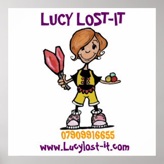 logo in uitvoering, LUCY LOST-IT, www.Lucylose-it. Poster