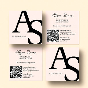 Logo initialen Blush roze vet make-up qr code Vierkante Visitekaartje