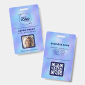 Logo Iridescente Faux Foil Photo QR-Code Nom Badge (Avant & arrière)