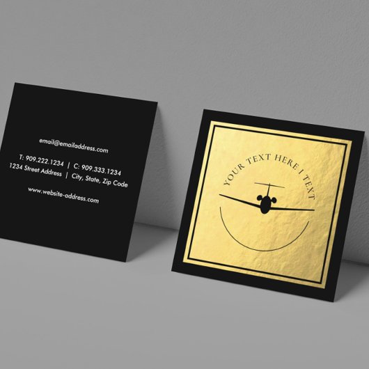 Logo Jet d'aviation - Carte de visite Faux Gold Fo