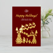 Logo kerstscene Gold Burgundy Feestdagen Kaart (Staand Voorkant)