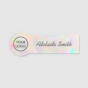 logo label witte opal textuur naamplaatje