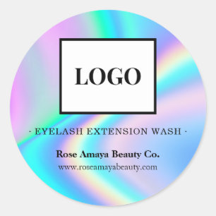 Logo Lash Cleanser Faux Holographic Rainbow Prisma Ronde Sticker