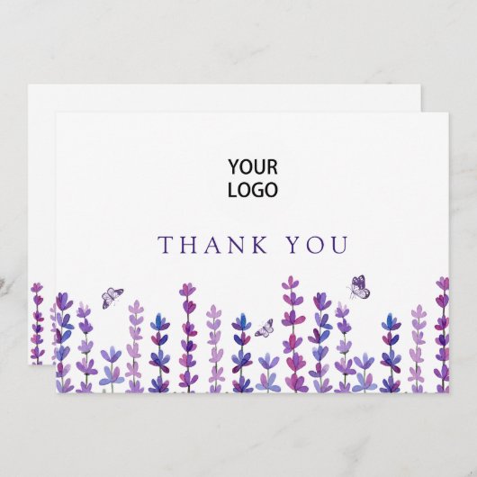 Logo Lavendel en vlinder Dank u Bedankkaart (Voorkant / Achterkant)
