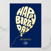 Logo Lettering ballonvaarder Blue Business Birthda Folie Uitnodiging (Voorkant)