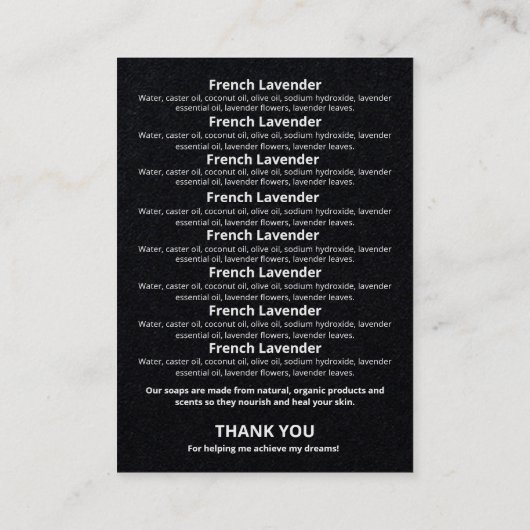 Logo lijst met zwarte soap-aggregaten visitekaartje (Achterkant)