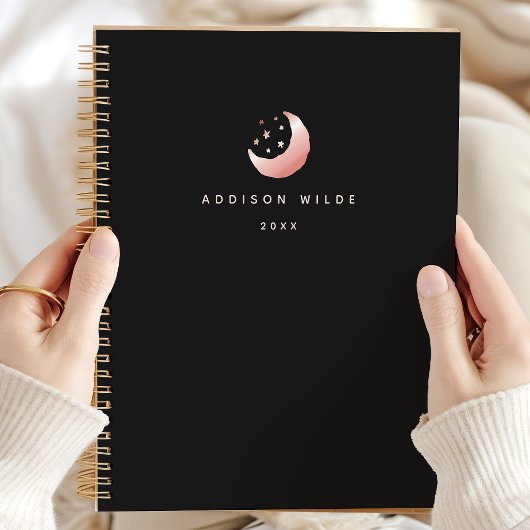 Logo Lune Croissante Étoiles Or Rose Céleste
