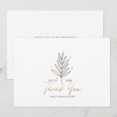 Logo Mariage botanique Carte de remerciements or (Devant / Derrière)