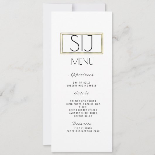 Logo mariage Minimaliste Faux Gold Rim Diner Menu (Devant)