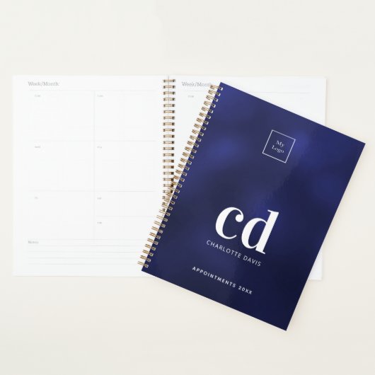Logo marineblauw wit monogram bedrijf planner (Display)