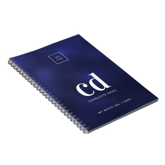 Logo marineblauw wit monogram initiaal bedrijf notitieboek (Rechterzijde)