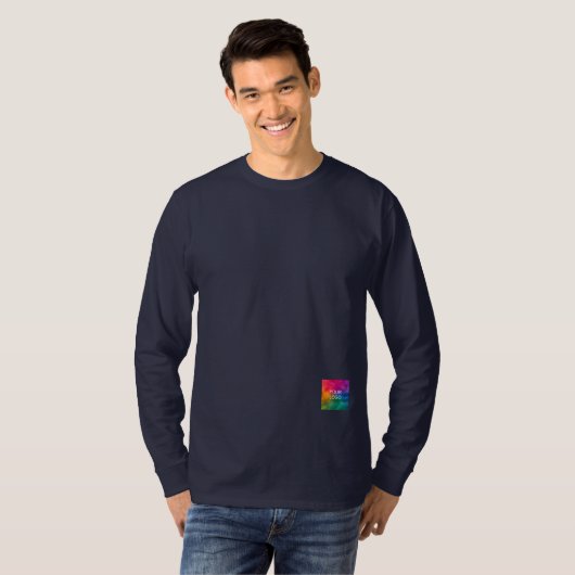 Logo Mens Basic Long Sleeve Navy Blue TShirt (Devant entier)