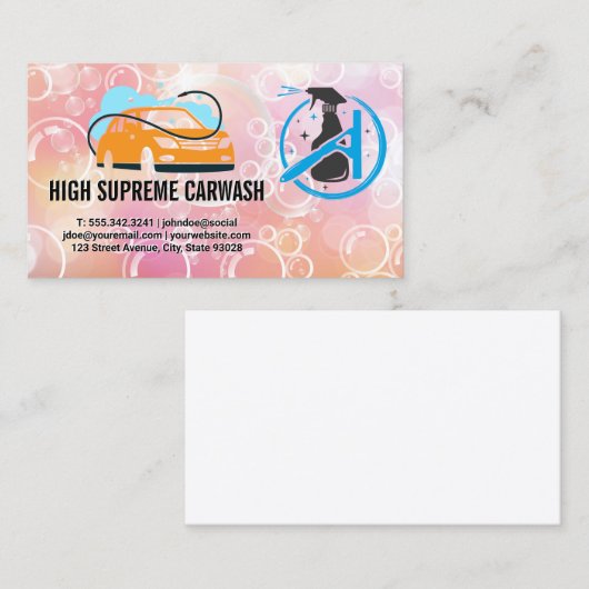 Logo met autowrakken | Spuitwater | Zeepbellen Visitekaartje (Voorkant / Achterkant)